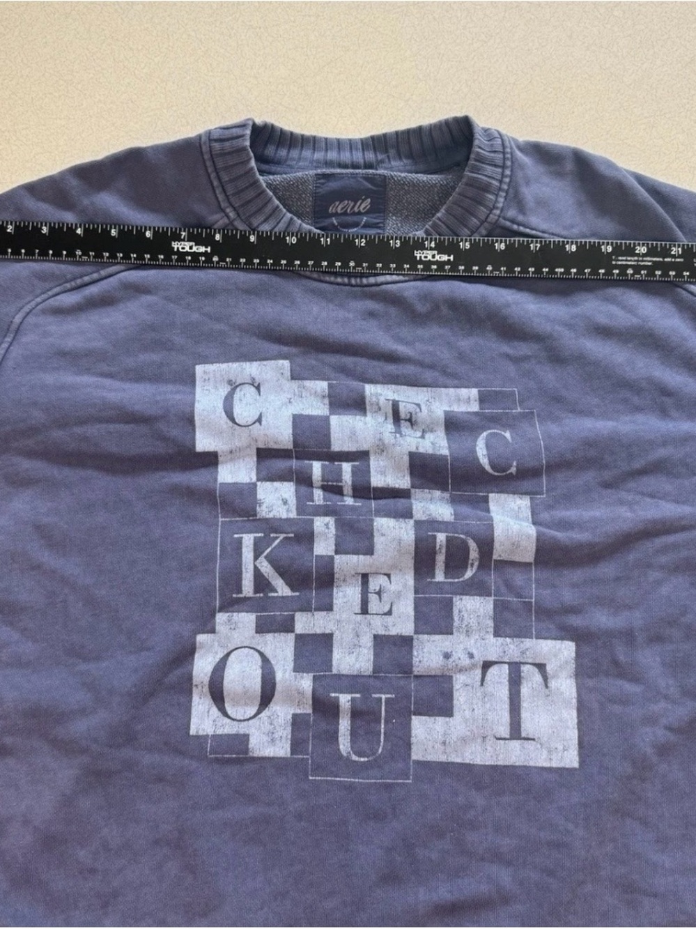 aerie Washed Purple Checkerboard Graphic Crewneck Sweatshirt